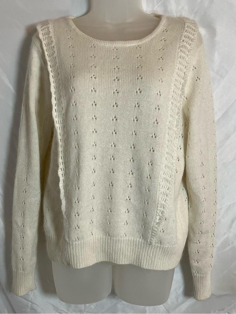 Tyler Boe Cream Angora Blend Open Knit Pointelle Sweater L